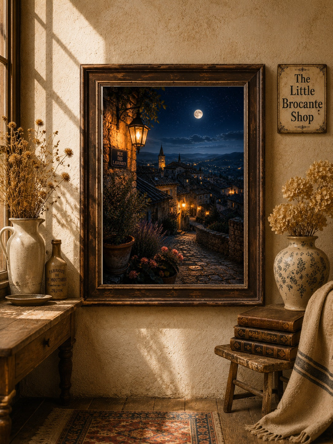 Nuit Douce Print | Moonlit Provence Peaceful Night Village Wall Art | French Print | A5, A4, A3, A2 & A1