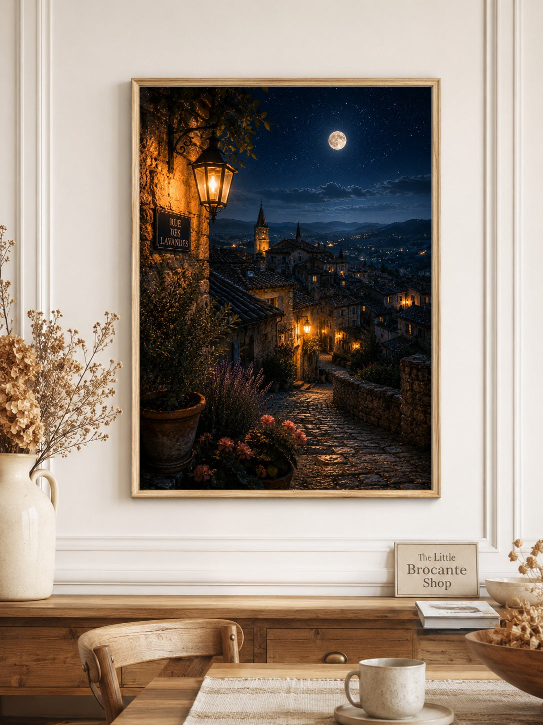 Nuit Douce Print | Moonlit Provence Peaceful Night Village Wall Art | French Print | A5, A4, A3, A2 & A1
