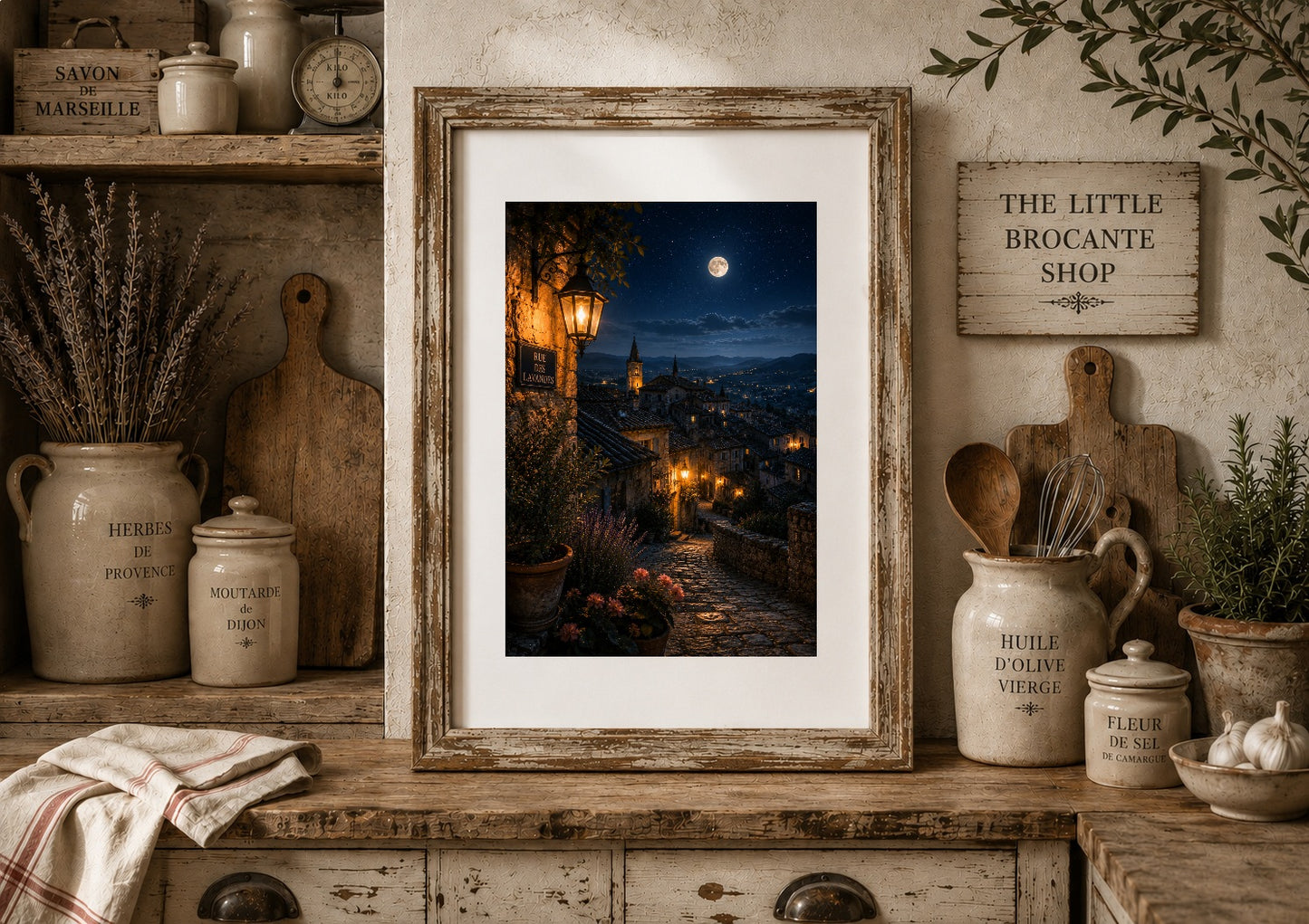 Nuit Douce Print | Moonlit Provence Peaceful Night Village Wall Art | French Print | A5, A4, A3, A2 & A1