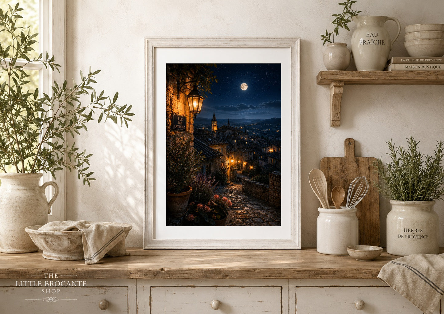 Nuit Douce Print | Moonlit Provence Peaceful Night Village Wall Art | French Print | A5, A4, A3, A2 & A1