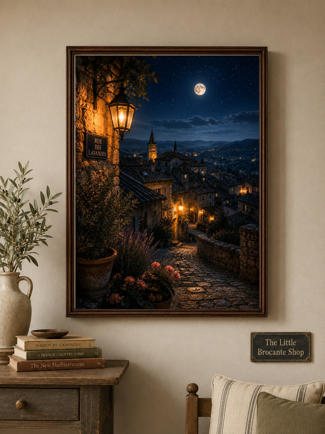 Nuit Douce Print | Moonlit Provence Peaceful Night Village Wall Art | French Print | A5, A4, A3, A2 & A1