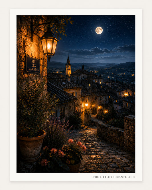 Nuit Douce Wooden Framed Print | Moonlit Provence Peaceful Night Village Wall Art | French Print | A5, A4, A3, A2 & A1