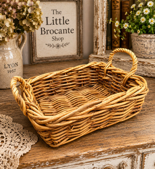Rustic Handwoven Wicker Storage Basket with Twisted Handles | Farmhouse & French Country Décor