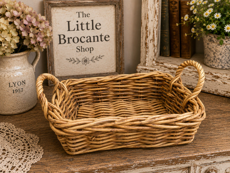 Rustic Handwoven Wicker Storage Basket with Twisted Handles | Farmhouse & French Country Décor