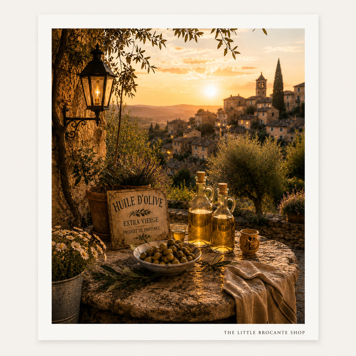 Provence Sunset Table Olive Oil Print (unframed) | Huile d'Olive de Provence Print |  Rustic French Kitchen Decor