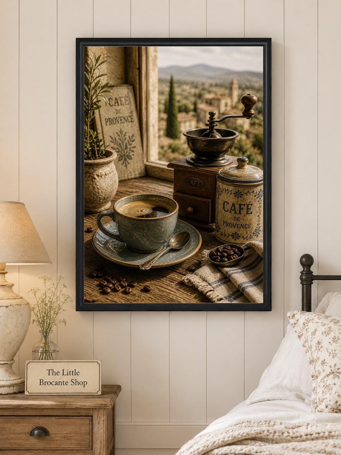 Café de Provence Wooden Framed Art Print | French Coffee Kitchen Wall Art | Rustic Coffee Decor | Vintage French Country Café Print