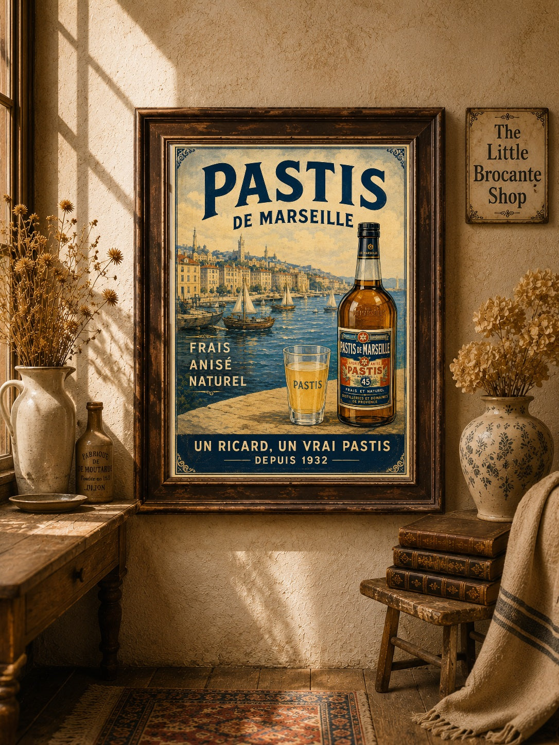 Pastis de Marseille Vintage French Poster Print | Marseille Harbour Wall Art | French Apéritif Kitchen & Bar Decor