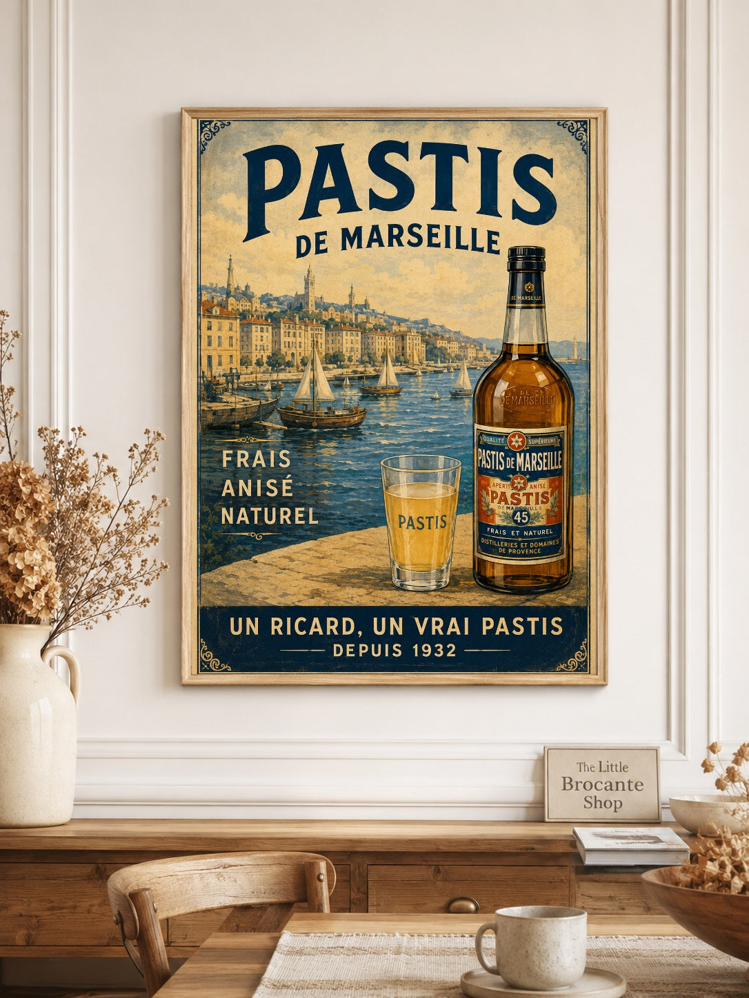 Pastis de Marseille Vintage French Poster Print | Marseille Harbour Wall Art | French Apéritif Kitchen & Bar Decor