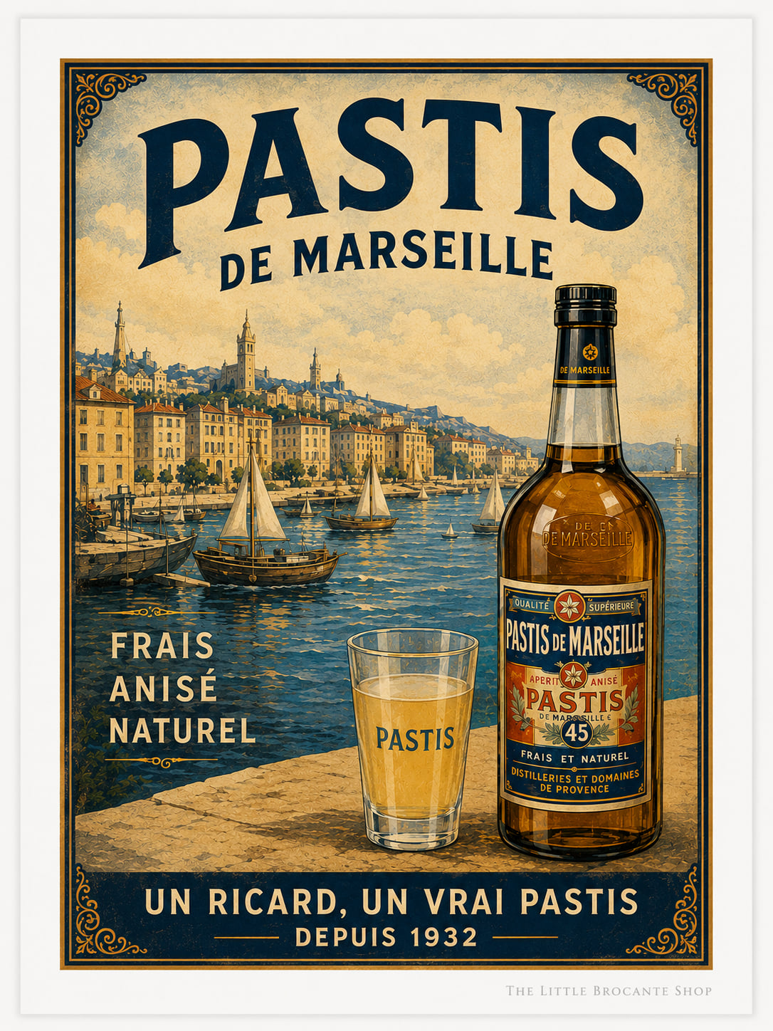 Pastis de Marseille Vintage French Poster Print | Marseille Harbour Wall Art | French Apéritif Kitchen & Bar Decor