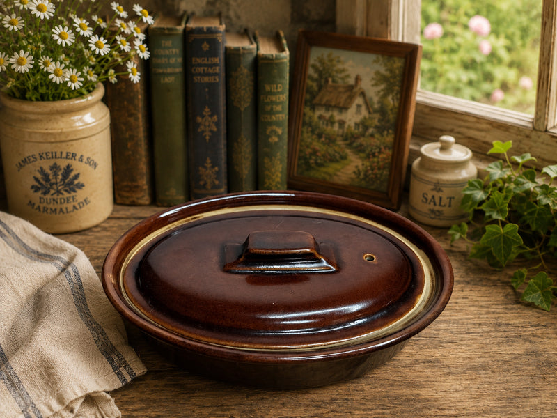 Vintage Pearson's Chesterfield 1 Pint Oval Stoneware Casserole Dish with Lid