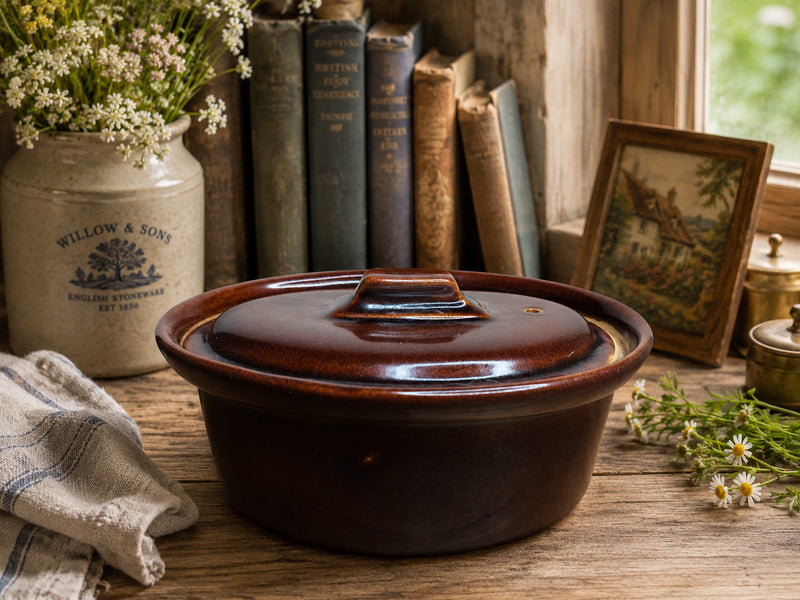 Vintage Pearson's Chesterfield 1 Pint Oval Stoneware Casserole Dish with Lid