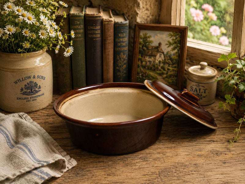 Vintage Pearson's Chesterfield 1 Pint Oval Stoneware Casserole Dish with Lid