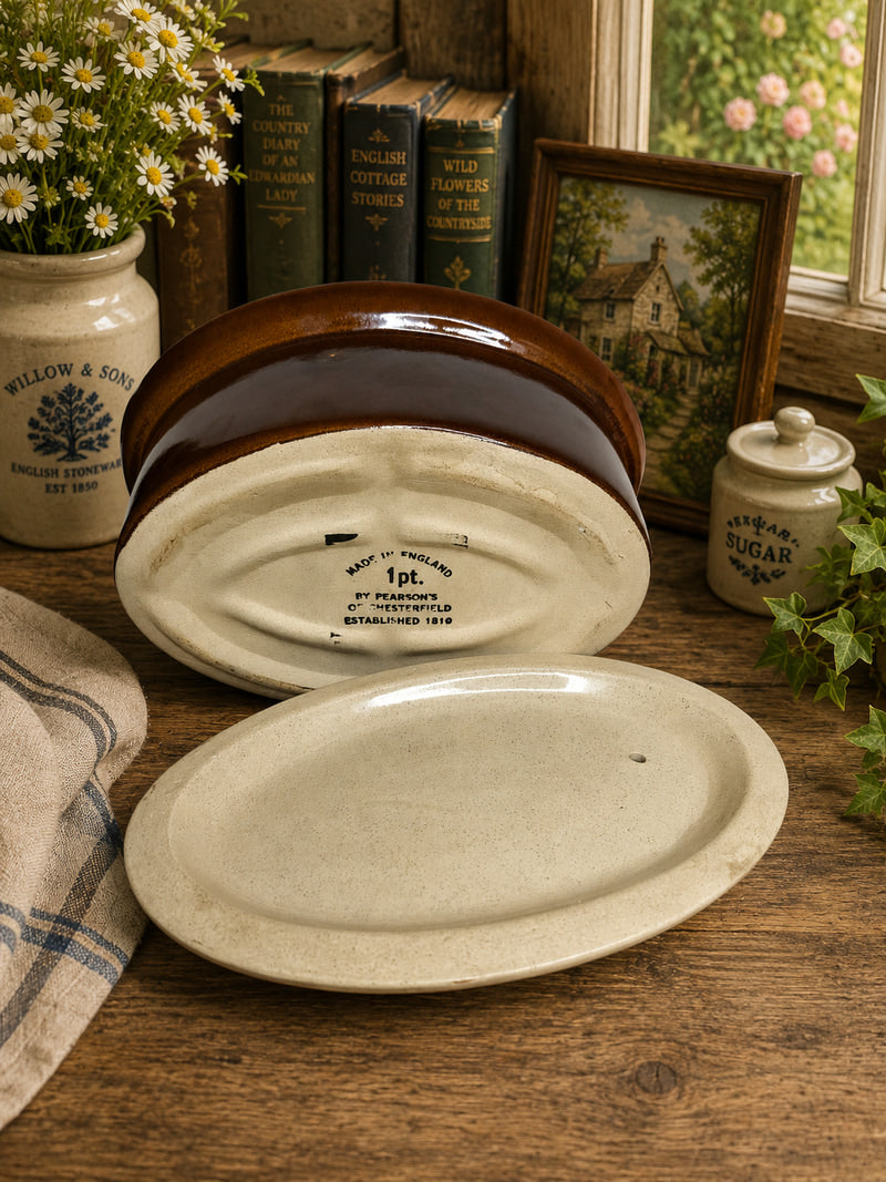 Vintage Pearson's Chesterfield 1 Pint Oval Stoneware Casserole Dish with Lid