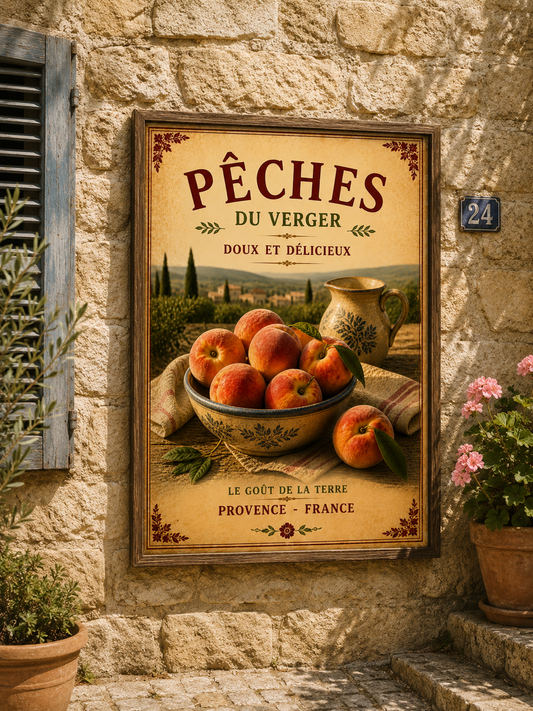 Provence Peaches Market Vintage Style French Print - A4, A3, A2, A1 or 50x70cm size