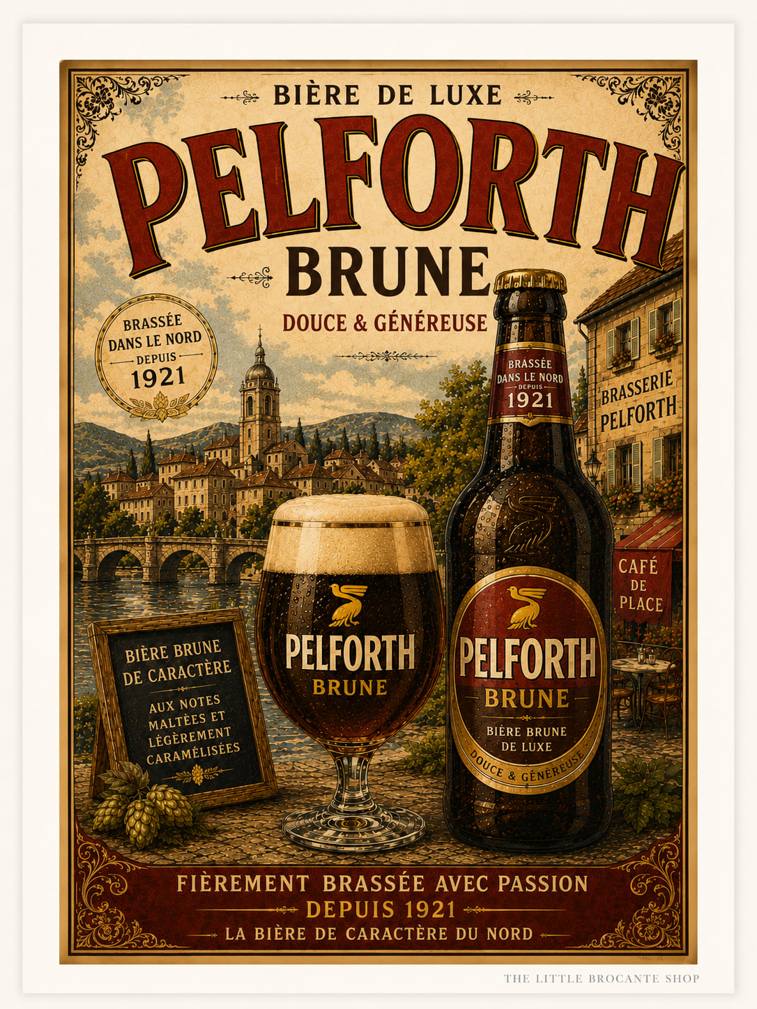 Pelforth Brune Vintage French Beer Poster | French Brewery Wall Art Print | Available in A4, A3, A2, 50x70cm & A1