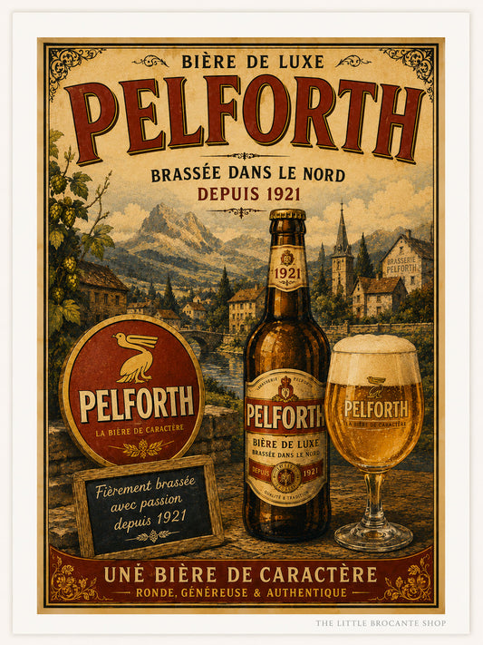 Pelforth Vintage French Beer Print in Wooden frame. Choice of frames & sizes | French Brewery Wall Art Print