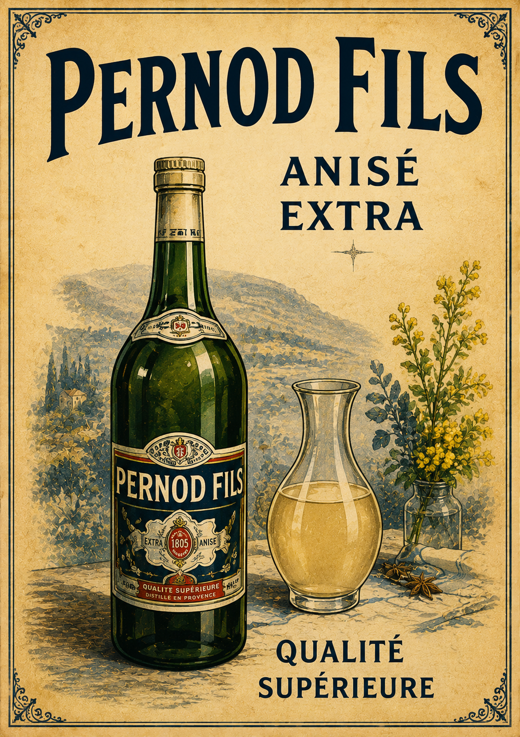 Pernod Fils Vintage French Poster Print | Classic Anisé Wall Art | French Kitchen & Home Bar Decor