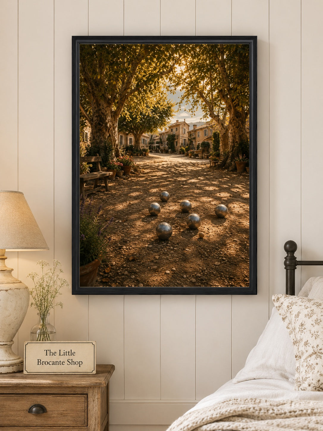Pétanque à l'Ombre Print | French Provence Village Wall Art | Rustic Country Landscape | A5, A4, A3, A2 & A1
