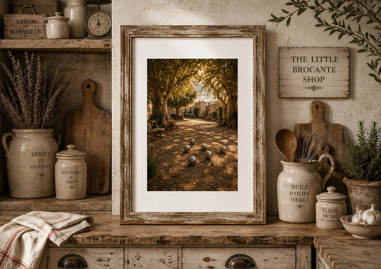 Pétanque à l'Ombre Print | French Provence Village Wall Art | Rustic Country Landscape | A5, A4, A3, A2 & A1