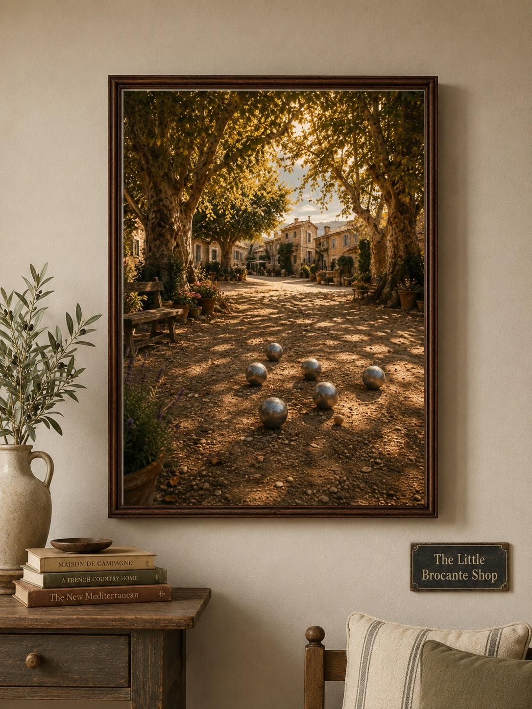 Pétanque à l'Ombre Print | French Provence Village Wall Art | Rustic Country Landscape | A5, A4, A3, A2 & A1