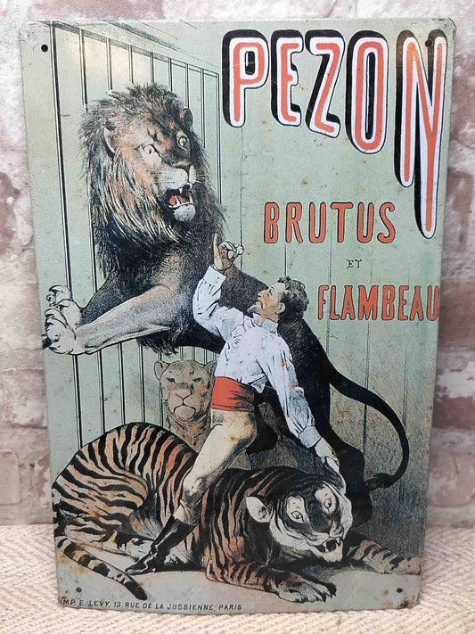 Vintage French Pezon Brutus et Flambeau Metal Sign