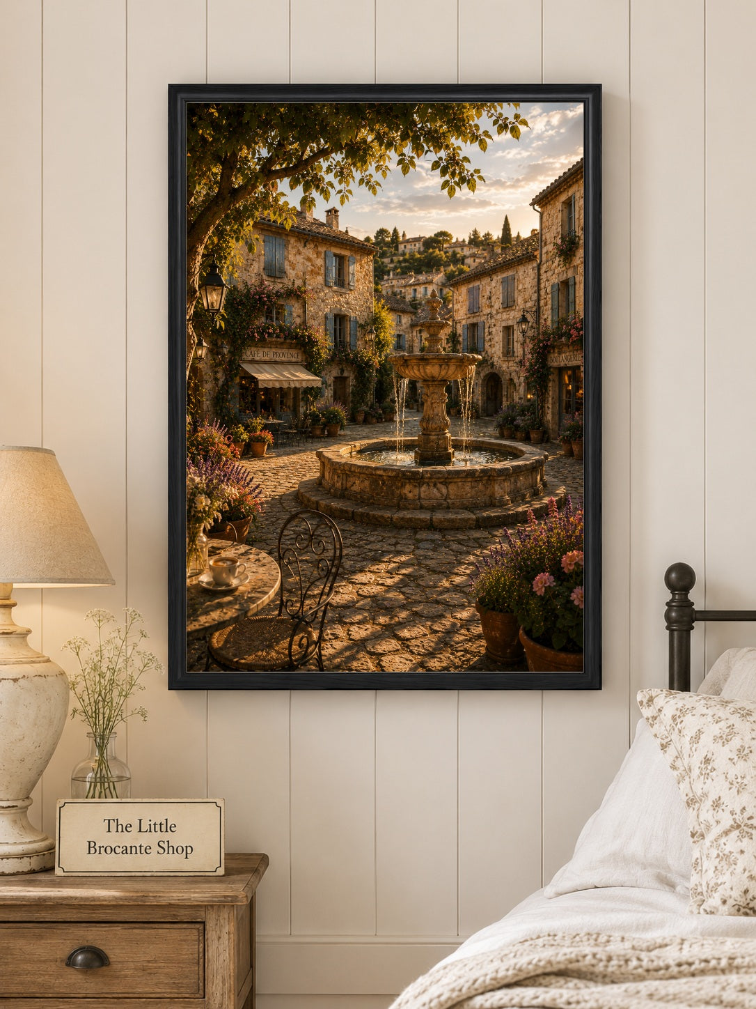 Place du Village Print | Provence Village Square Wall Art | French Fountain Landscape | A5, A4, A3, A2 & A1