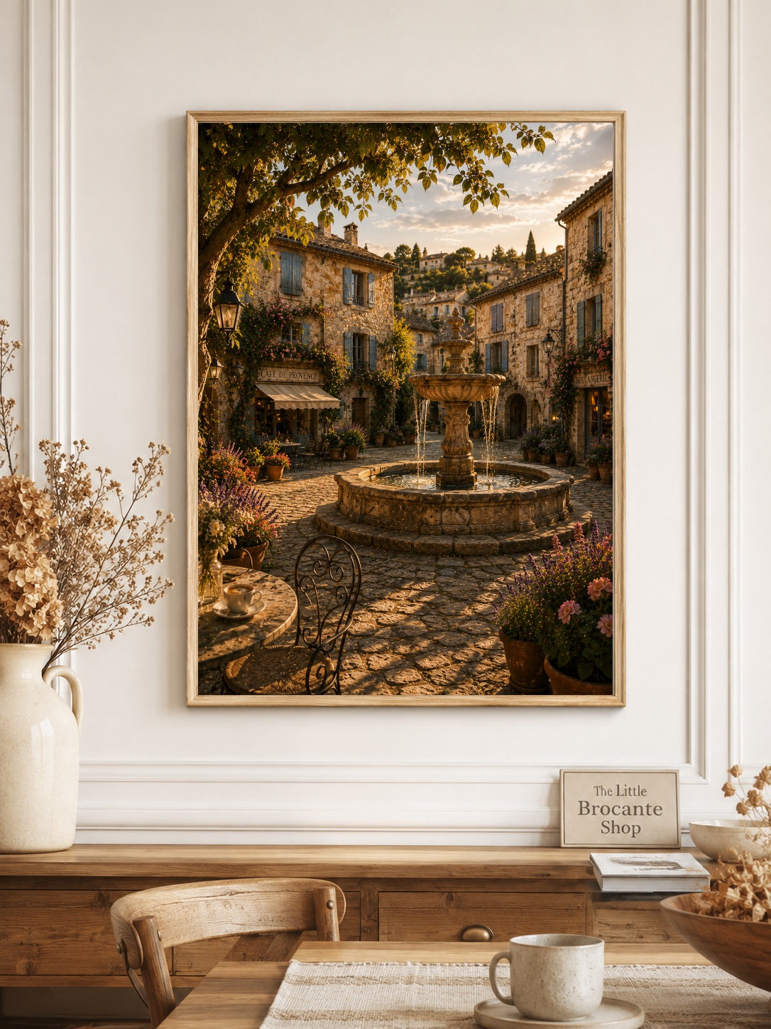 Place du Village Print | Provence Village Square Wall Art | French Fountain Landscape | A5, A4, A3, A2 & A1