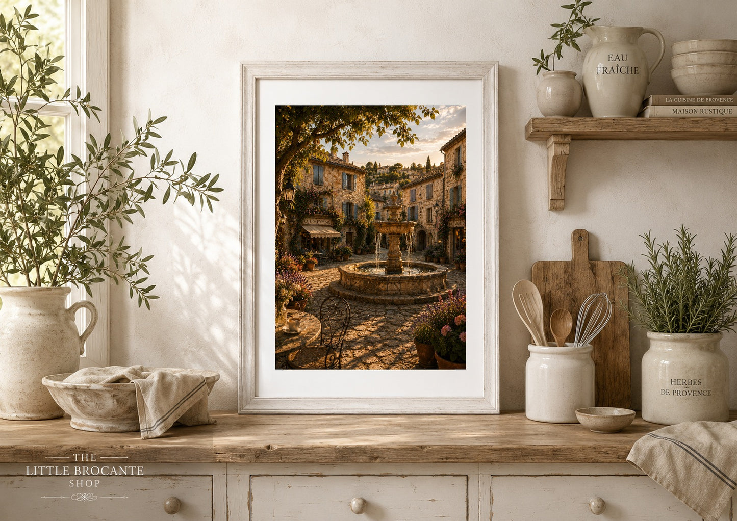 Place du Village Print | Provence Village Square Wall Art | French Fountain Landscape | A5, A4, A3, A2 & A1