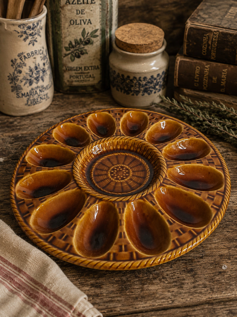 Vintage Portuguese Devilled Egg Serving Plate – Honey Glaze