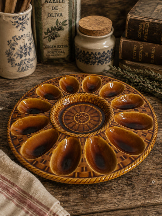 Vintage Portuguese Devilled Egg Serving Plate – Honey Glaze