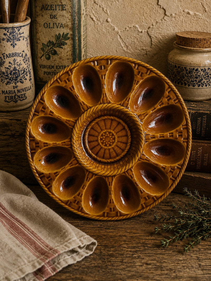 Vintage Portuguese Devilled Egg Serving Plate – Honey Glaze