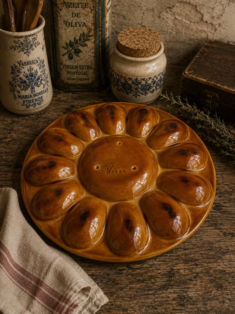 Vintage Portuguese Devilled Egg Serving Plate – Honey Glaze