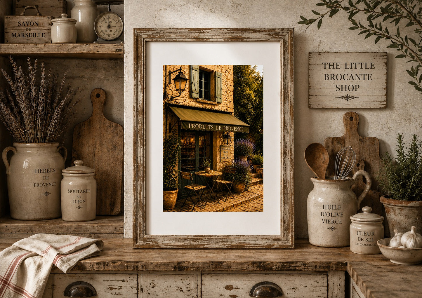 Produits de Provence Art Print | French Village Shop Wall Art | Rustic Provence Café & Delicatessen Decor | Vintage French Country Kitchen Print