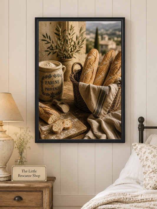 Farine de Provence Art Print | French Bakery Kitchen Wall Art | Rustic Bread & Baguette Print | Vintage French Country Decor