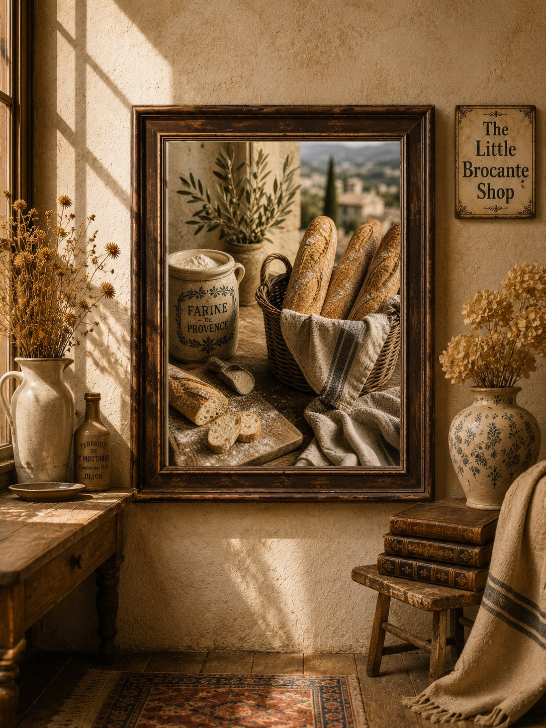 Farine de Provence Art Print | French Bakery Kitchen Wall Art | Rustic Bread & Baguette Print | Vintage French Country Decor