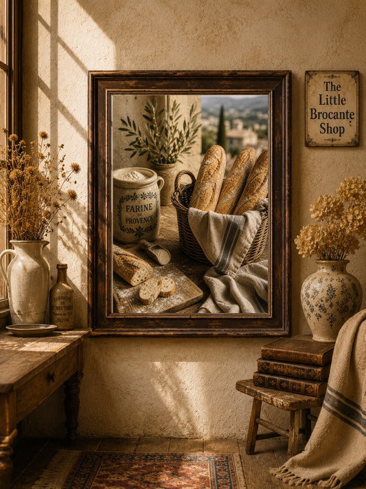 Farine de Provence Art Print | French Bakery Kitchen Wall Art | Rustic Bread & Baguette Print | Vintage French Country Decor