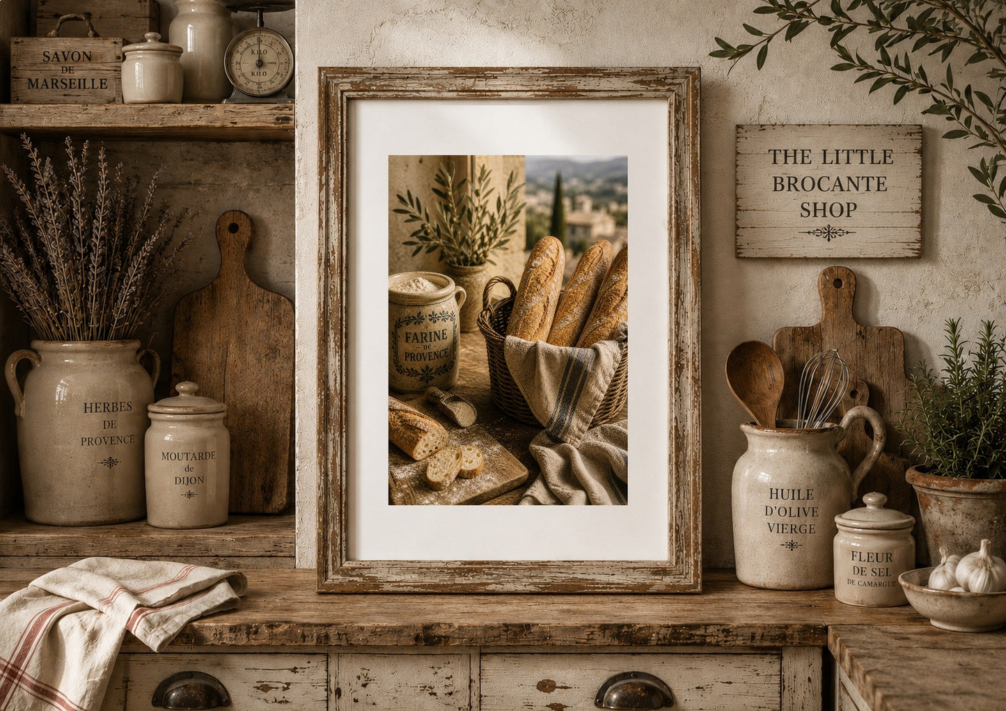 Farine de Provence Art Print | French Bakery Kitchen Wall Art | Rustic Bread & Baguette Print | Vintage French Country Decor