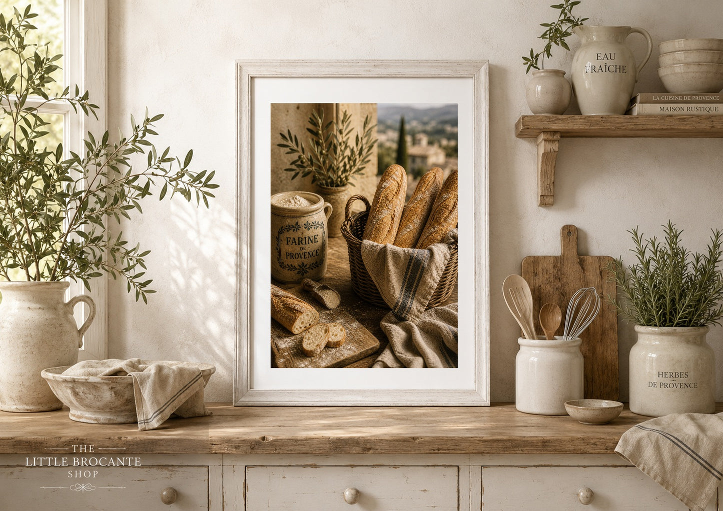 Farine de Provence Art Print | French Bakery Kitchen Wall Art | Rustic Bread & Baguette Print | Vintage French Country Decor
