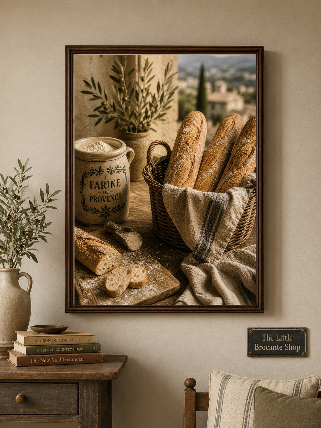 Farine de Provence Art Print | French Bakery Kitchen Wall Art | Rustic Bread & Baguette Print | Vintage French Country Decor