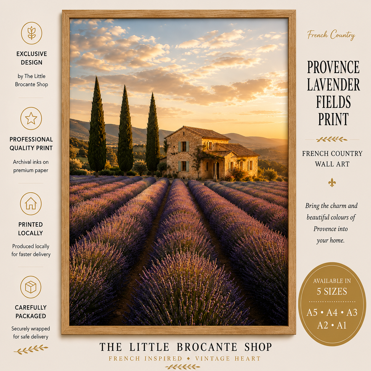 Champs de Lavande Print | Provence Lavender Field Wall Art | French Country Landscape | A5, A4, A3, A2 & A1