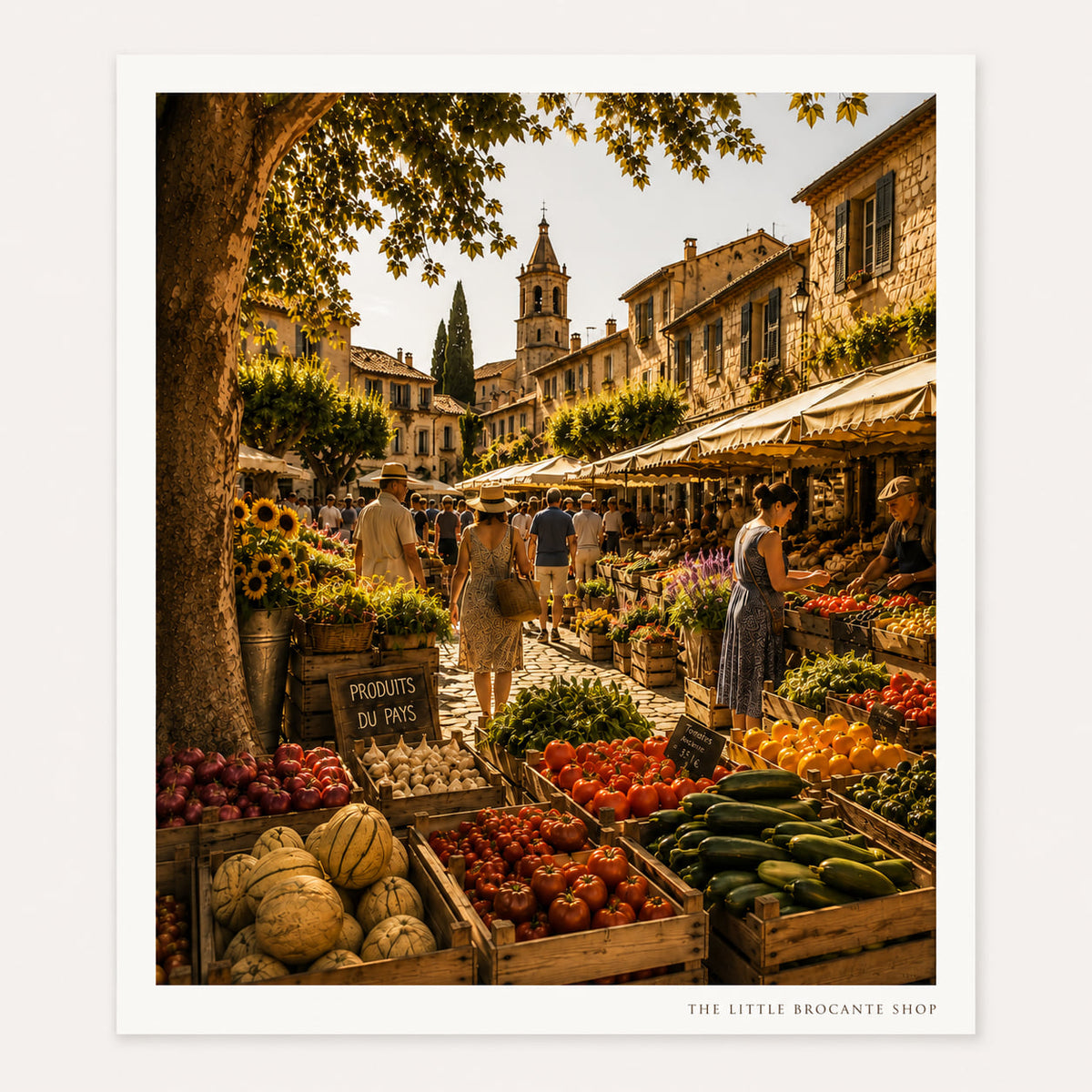 French Provence Market Scene Print (unframed) | Marché de Village Print | Rustic French Country Decor