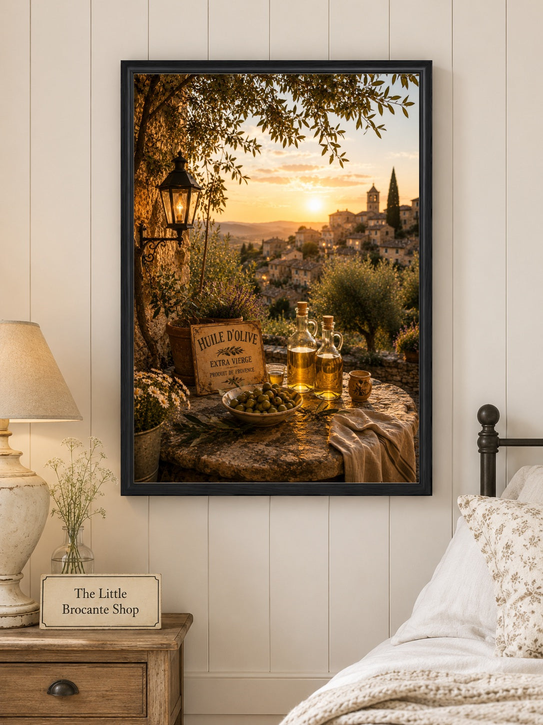 Marché de Village Wooden Framed Print | French Provence Market Wall Art | Rustic French Country Decor | A5, A4, A3, A2 & A1