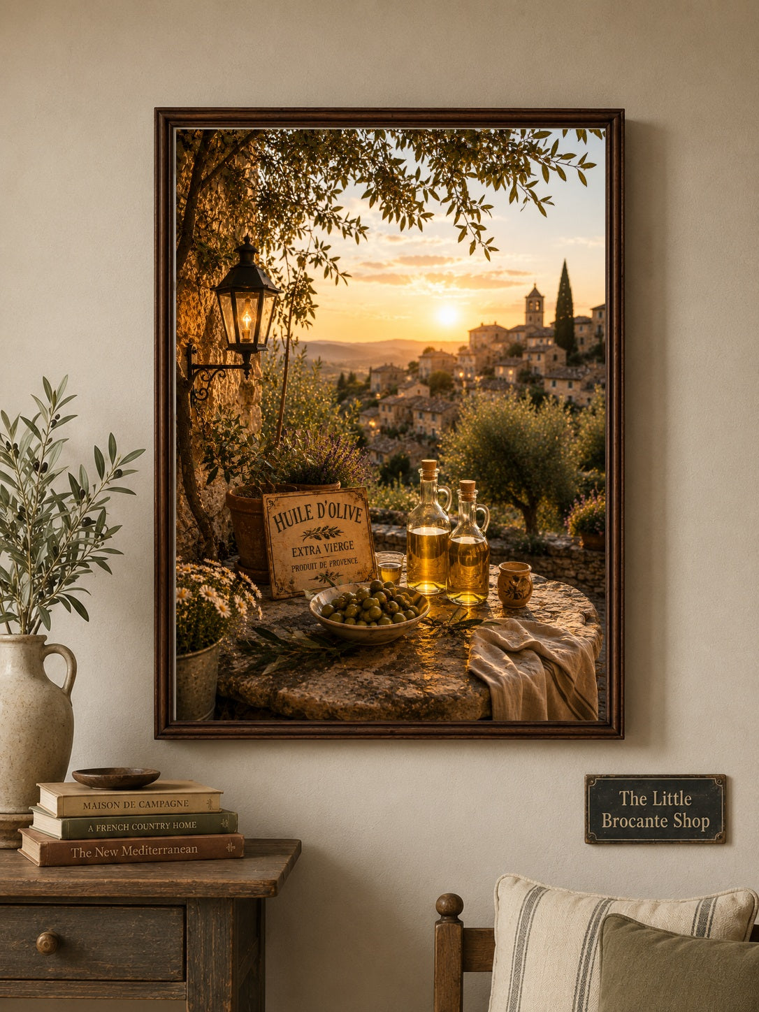 Marché de Village Wooden Framed Print | French Provence Market Wall Art | Rustic French Country Decor | A5, A4, A3, A2 & A1