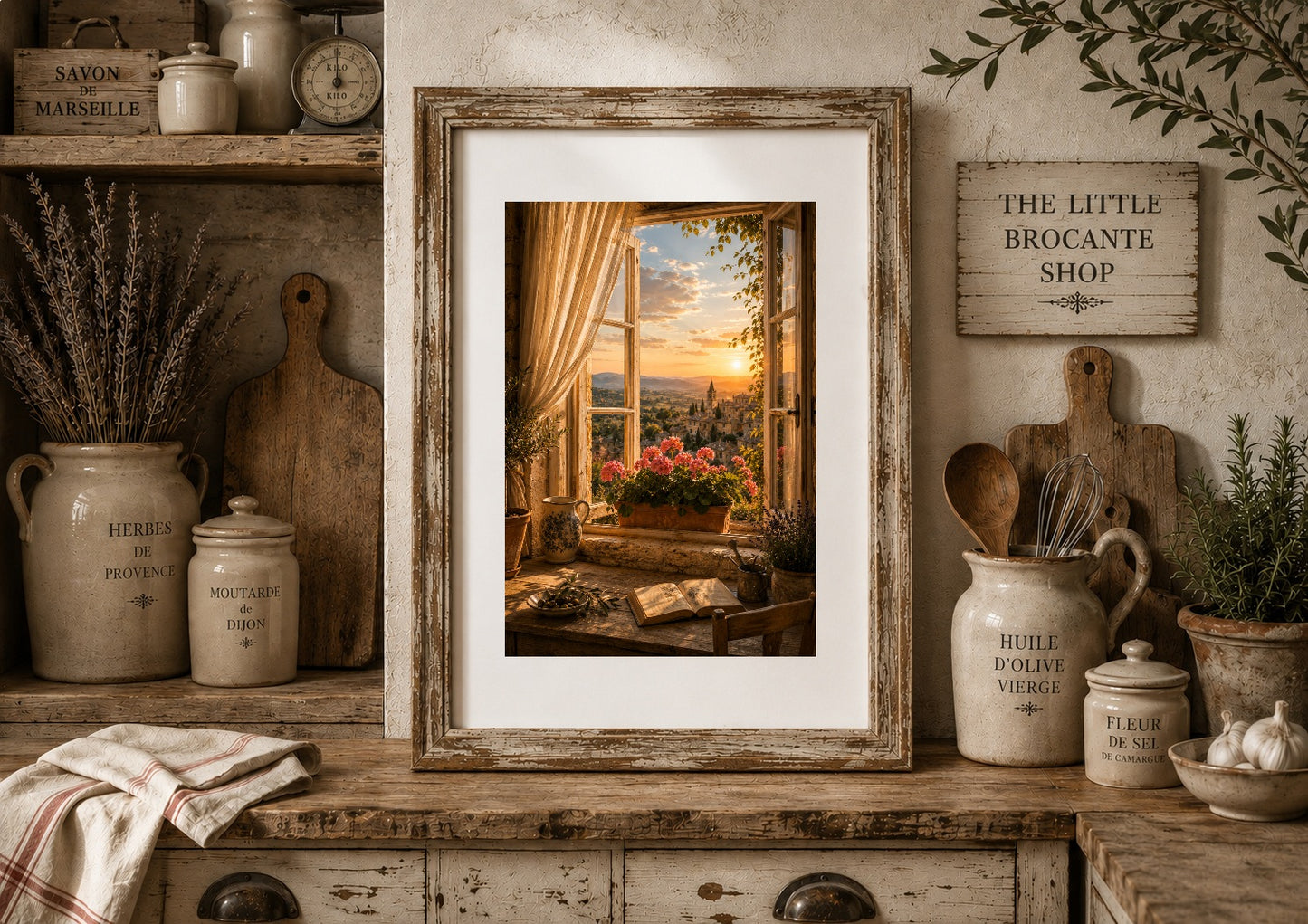 Fenêtre Ouverte Print | French Provence Window View Wall Art | Rustic Country Landscape | A5, A4, A3, A2 & A1