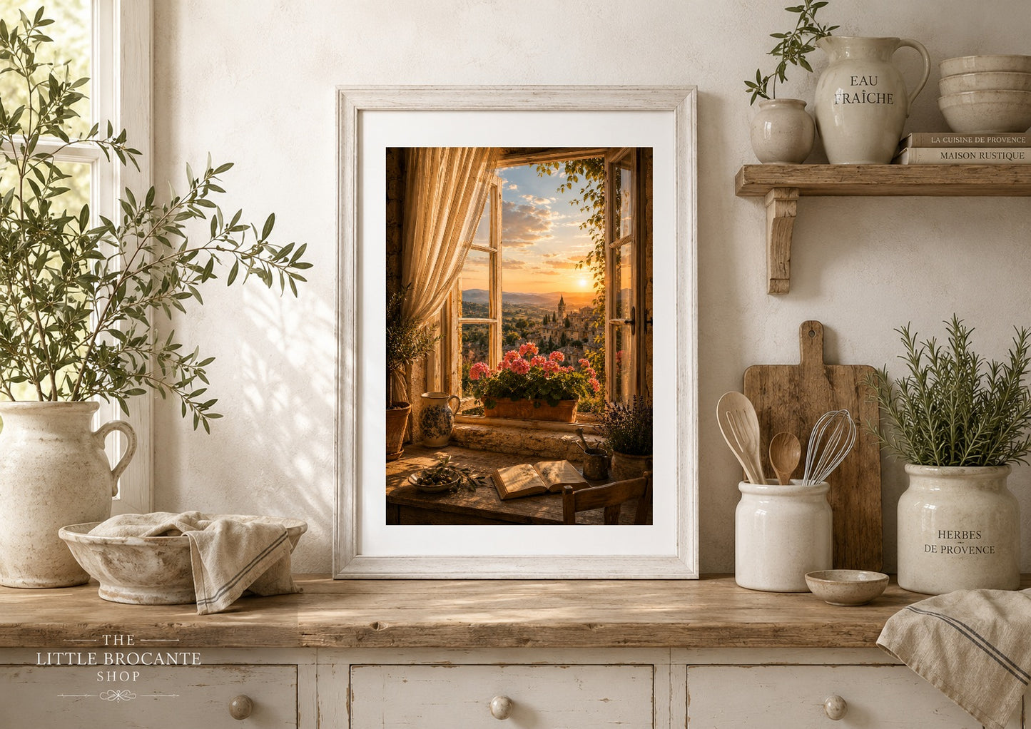 Fenêtre Ouverte Wooden Framed Print | French Provence Window View Wall Art | Rustic Country Landscape | A5, A4, A3, A2 & A1