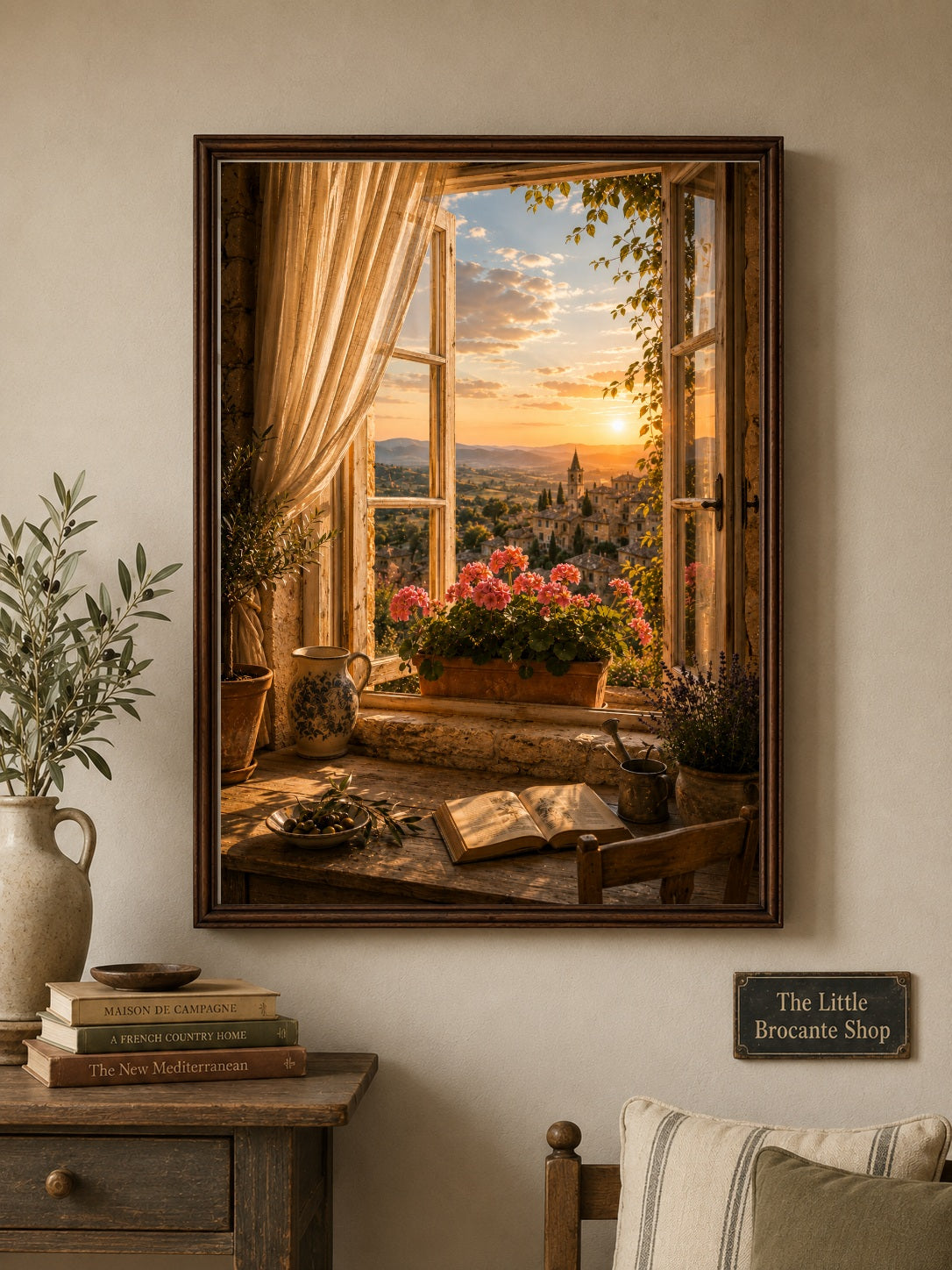 Fenêtre Ouverte Print | French Provence Window View Wall Art | Rustic Country Landscape | A5, A4, A3, A2 & A1