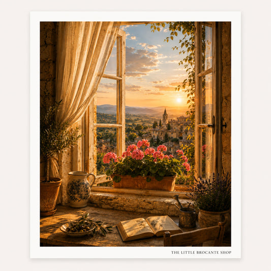 Fenêtre Ouverte Wooden Framed Print | French Provence Window View Wall Art | Rustic Country Landscape | A5, A4, A3, A2 & A1