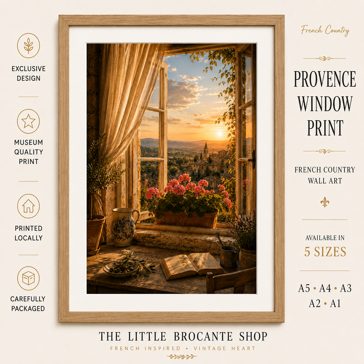 Fenêtre Ouverte Print | French Provence Window View Wall Art | Rustic Country Landscape | A5, A4, A3, A2 & A1
