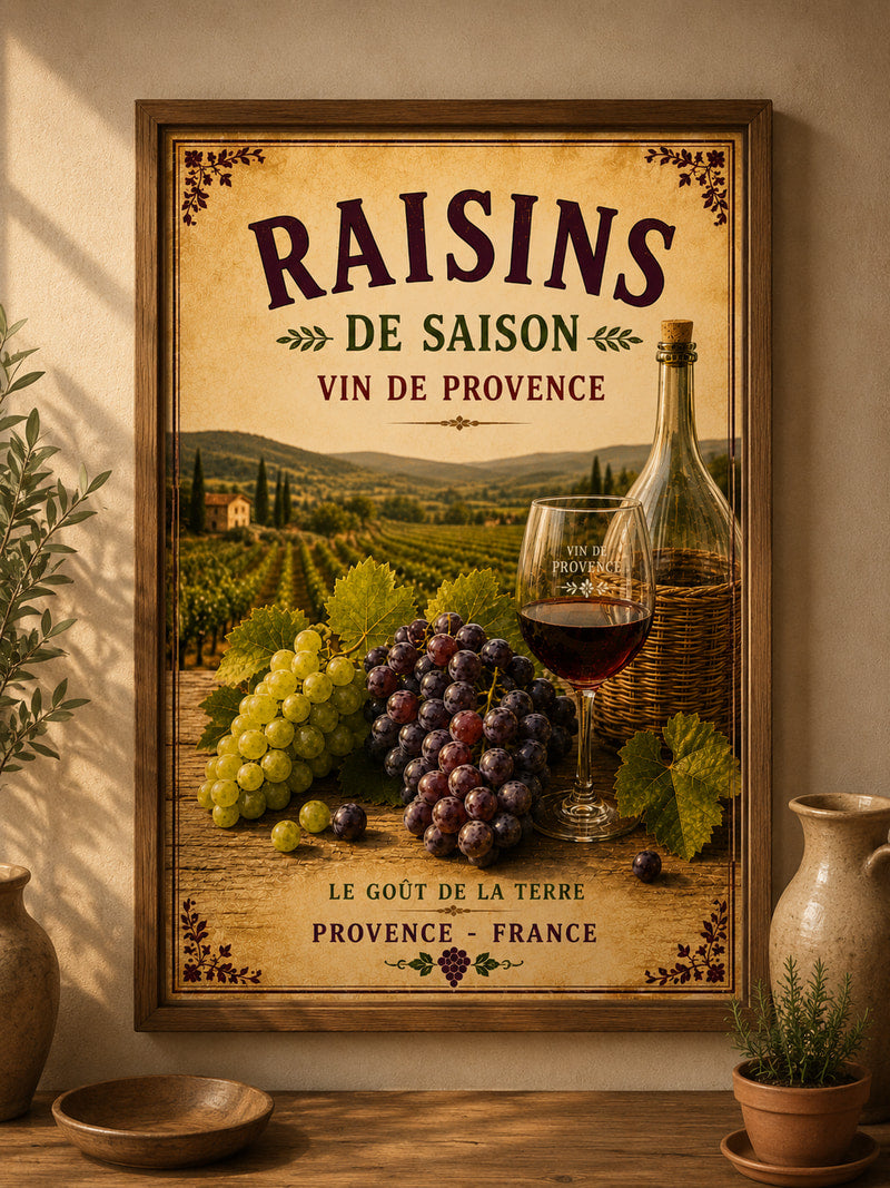 French Provence Grapes & Wine Market Print – A3 size