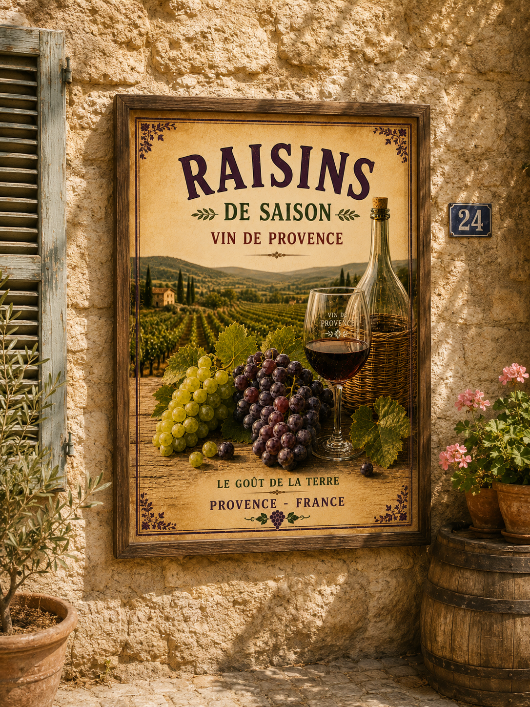French Provence Grapes & Wine Market Print – A4, A3, A2, 50x70cm or A1 Size - The Little Brocante Shop